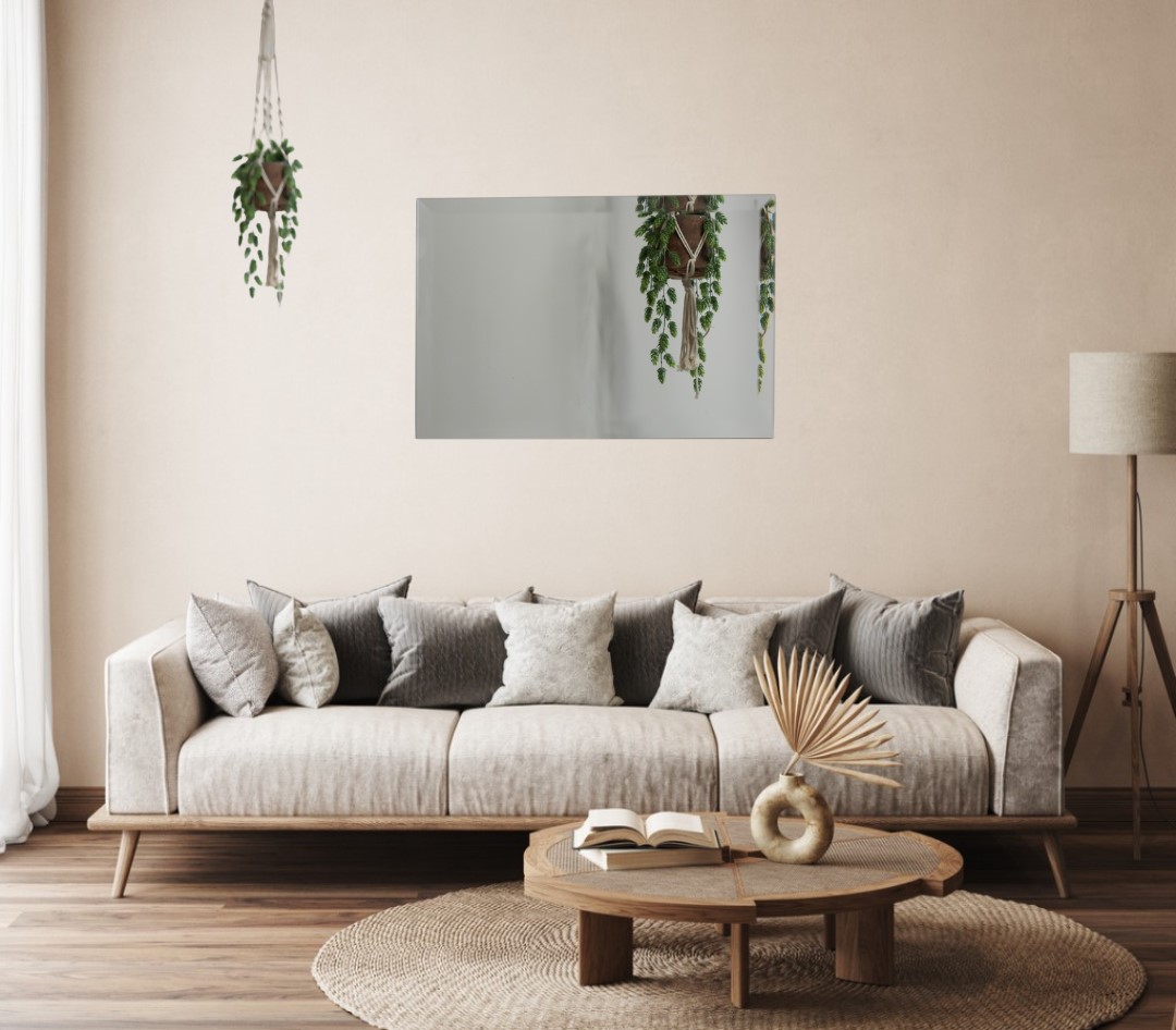 Facet geslepen spiegel rechthoek verzilverd woonkamer beige